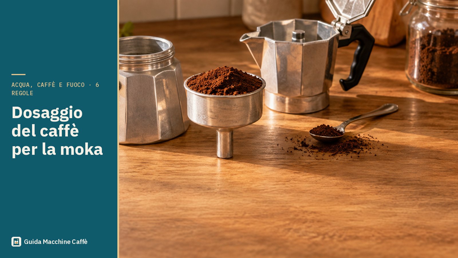 Illustrazione del dosaggio del caffè per la moka: filtro a imbuto pieno di caffè macinato non pressato