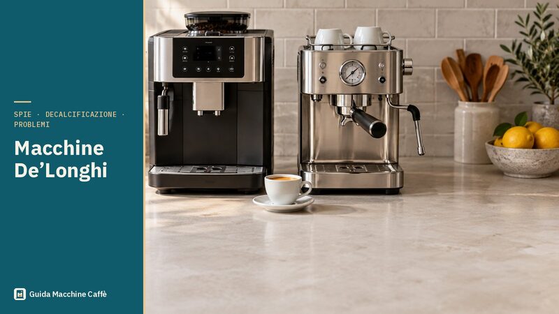 Illustrazione di una superautomatica e di una macchina espresso a pompa per la guida alle macchine De'Longhi
