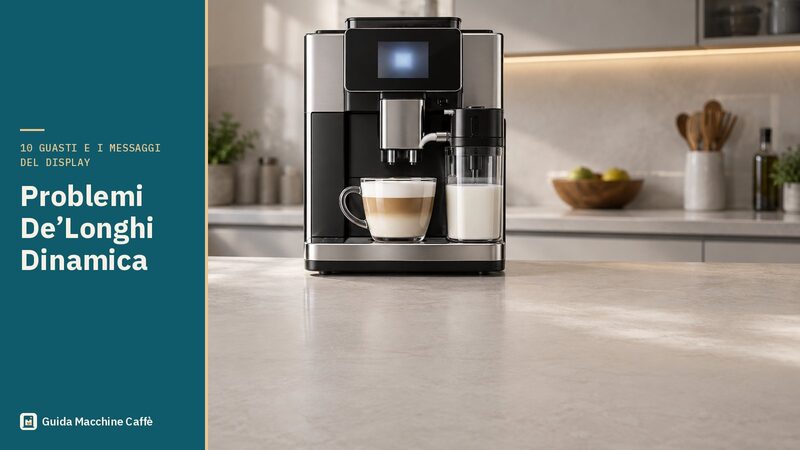 Illustrazione dei problemi De'Longhi Dinamica: superautomatica con display acceso e il contenitore del latte montato