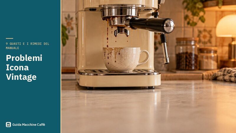 Illustrazione dei problemi De'Longhi Icona Vintage: macchina espresso color crema con il caffè che gocciola dal bordo del portafiltro