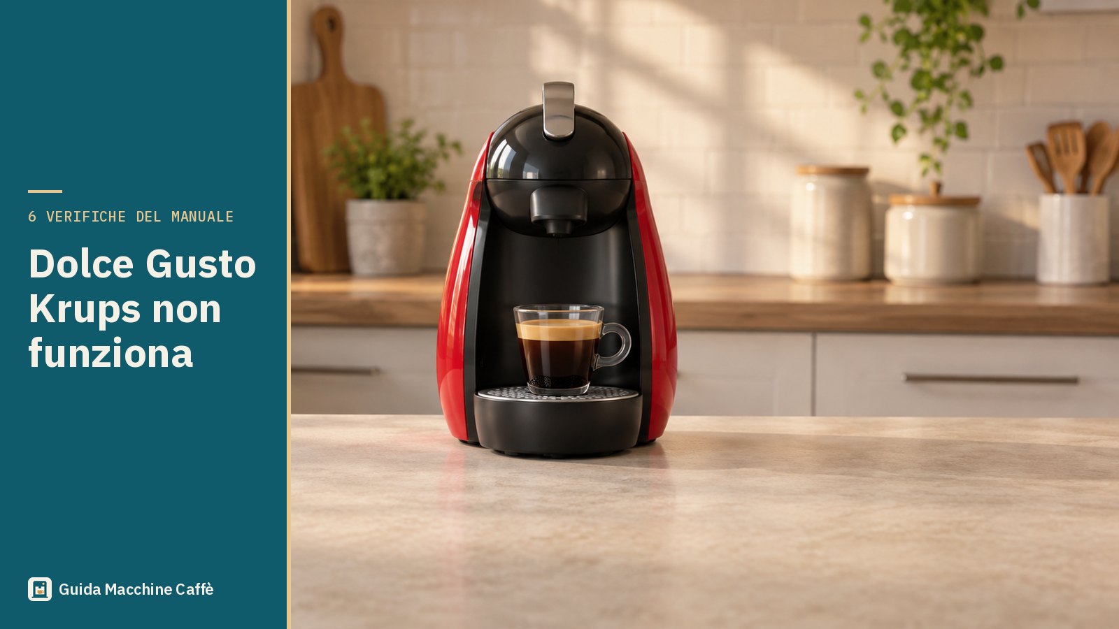 Illustrazione per la guida Dolce Gusto Krups non funziona: macchina a capsule tonda con leva superiore e una tazzina