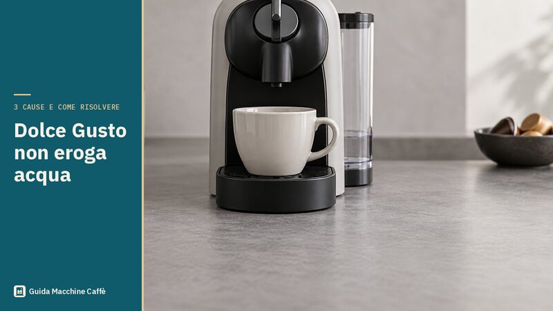 Illustrazione della Dolce Gusto non eroga acqua: ugello sopra una tazza vuota con la leva in posizione STOP