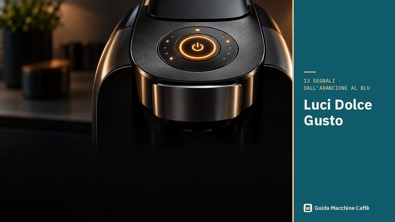 Illustrazione delle luci Dolce Gusto: pulsante di accensione arancione e anello di controllo con piccoli LED