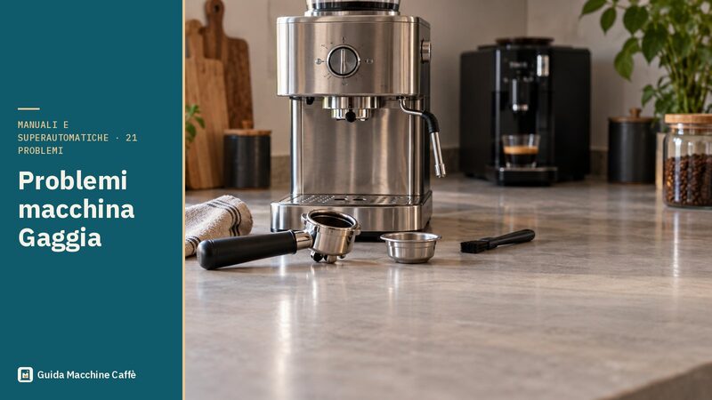 Problemi macchina caffè Gaggia: illustrazione di una espresso manuale con il portafiltro smontato e il filtro da pulire