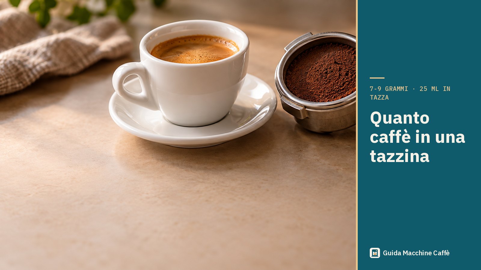 Illustrazione di quanto caffè in una tazzina: espresso con crema nocciola accanto a un portafiltro con la dose di macinato