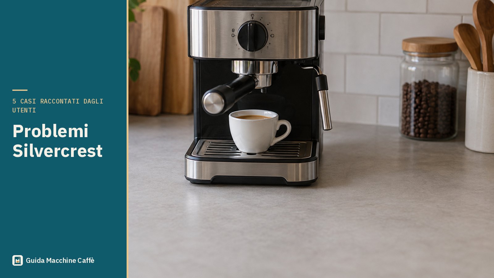 Illustrazione dei problemi Silvercrest: macchina espresso economica con il portafiltro e una tazzina di caffè senza crema