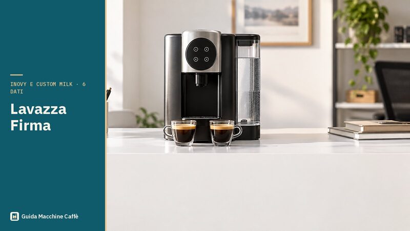 Illustrazione della macchina Lavazza Firma per l'ufficio: macchina a capsule con tasti touch e serbatoio grande