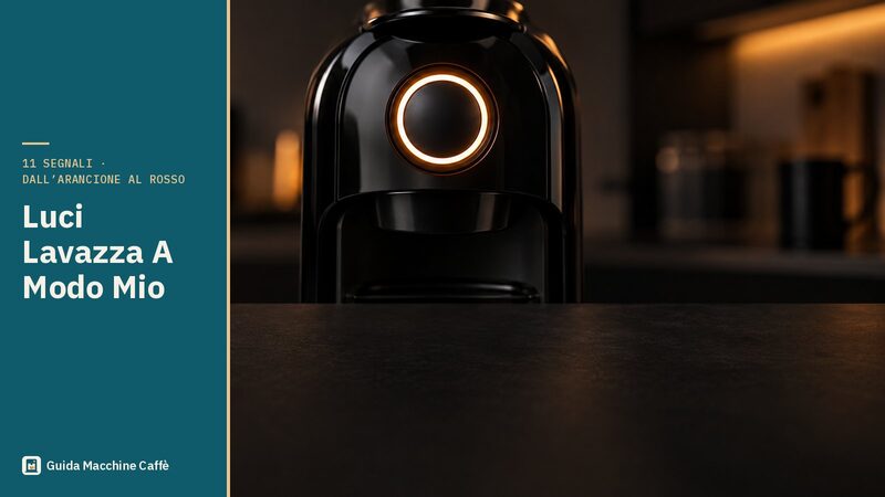 Illustrazione delle luci Lavazza A Modo Mio: pulsante di una macchina a capsule illuminato di arancione e bianco